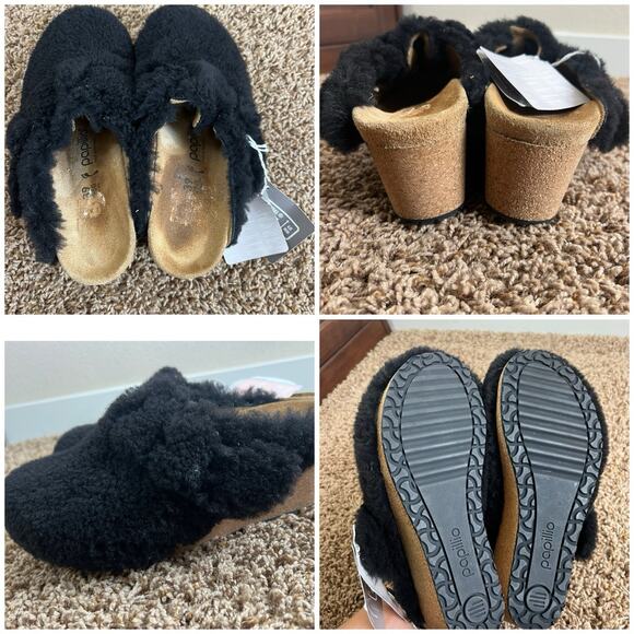 Birkenstock Papillion EU 39 US 8 Black Shearling Cork Wedge Clog Mule - Picture 8 of 13
